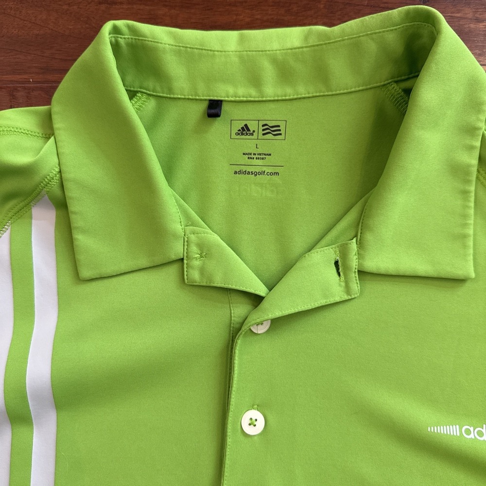 Adidas Polo‎ Shirt Golf Adizero Men's Large Short Sleeve Lime Green Reflective - Picture 2 of 8